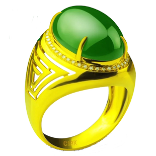 念玉珠宝18k黄金镶玉戒指和田玉男戒指环老坑碧玉钻石镶嵌送证书