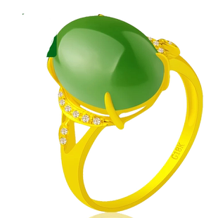 念玉珠宝黄金镶玉戒指和田碧玉戒指 18k金指环镶嵌钻石女戒带证