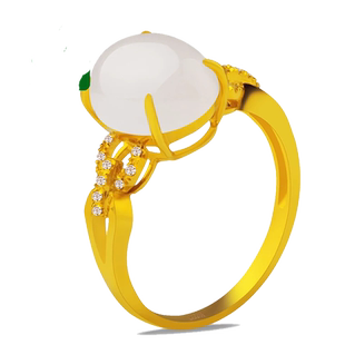 念玉珠宝18k黄金戒指 玫瑰金指环手工镶嵌和田白玉女款戒指送证书