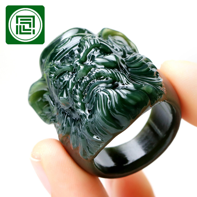 念玉新疆和田玉戒指环天然黑青玉扳指男款玉石钟馗捉鬼天师护身