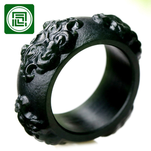 念玉新疆和田玉扳指貔貅玉石天然黑青玉戒指环男款四方神兽扳戒