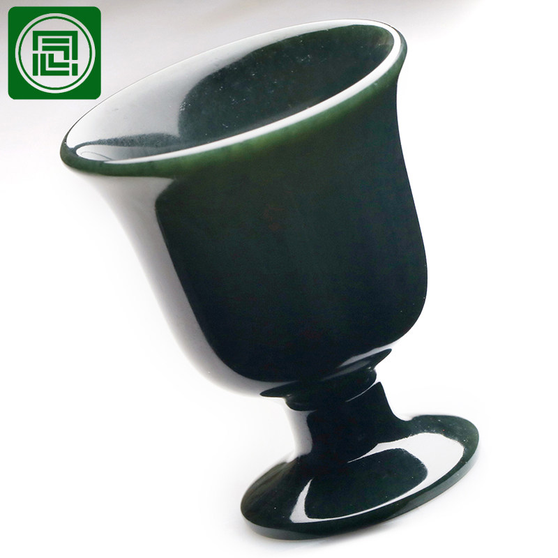 念玉新疆和田玉杯子玉石茶杯天然青玉酒杯超薄夜光杯高脚杯单杯