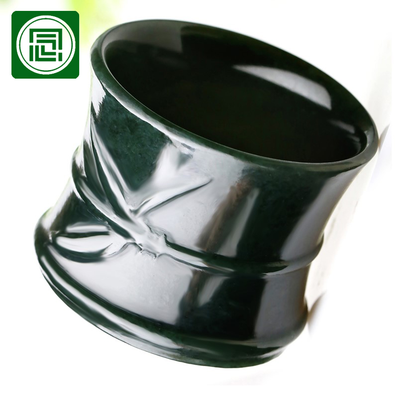 念玉新疆和田玉杯子玉石茶杯天然青玉酒杯超薄夜光杯竹节节高单杯