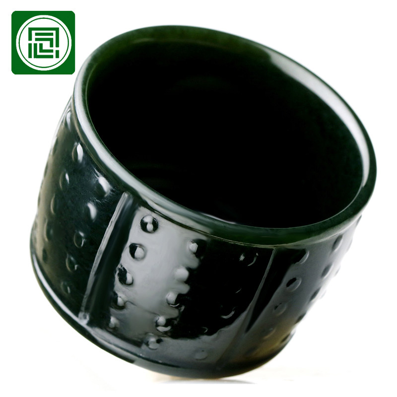 念玉新疆和田玉杯子玉石茶杯天然青玉酒杯超薄夜光杯桶形单杯缸杯