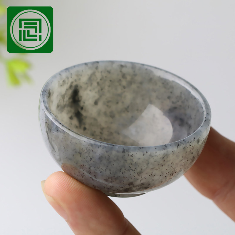 念玉新疆和田玉杯子水点墨青花玉石天然籽料茶杯小碗夜光杯酒杯