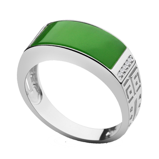 念玉s925银镶玉男款戒指纯银和田玉碧玉戒指桥面指环镶钻男戒活口