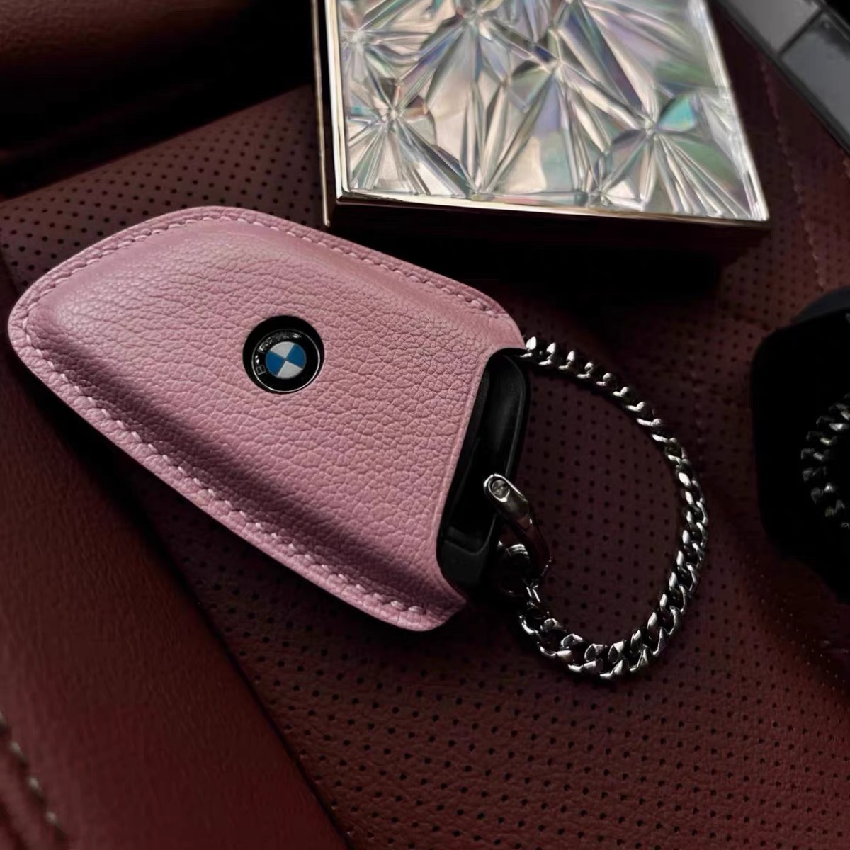 适用定制法国山羊皮宝马刀新3系锋车钥匙套5系x5/x7/530扣真皮女