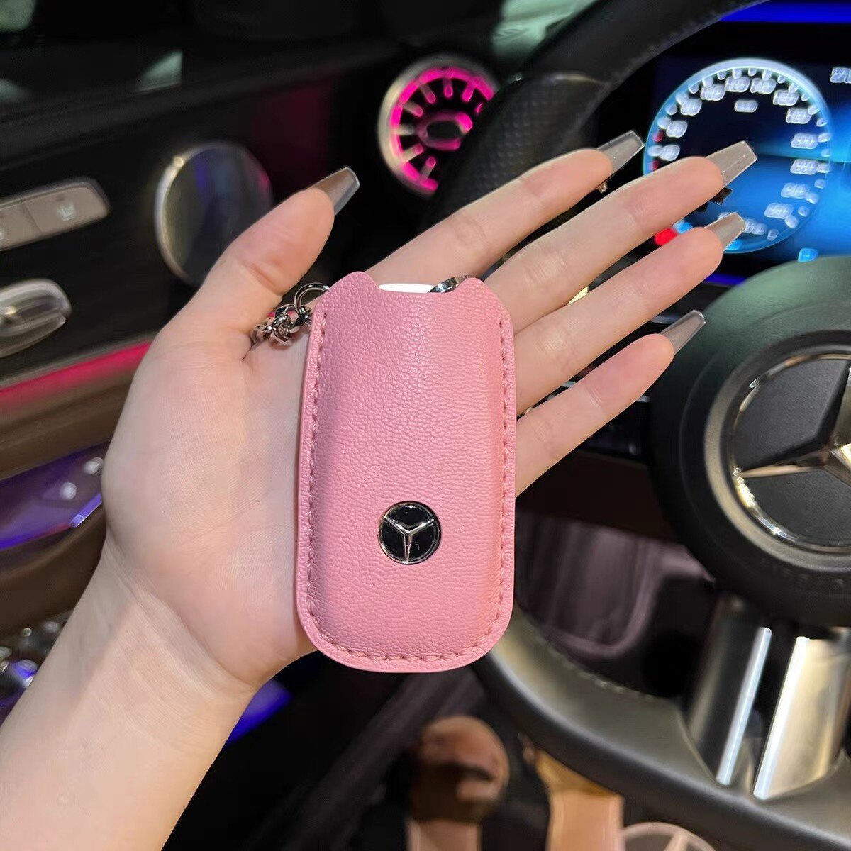 适用奔驰钥匙套E级E300L新C260L/C级A200车扣GLA/GLC/GLE包羊皮女