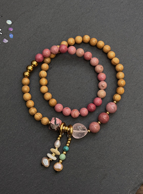 一安手作 天然石粉色叠戴手串 个性小众手链 按手围定制