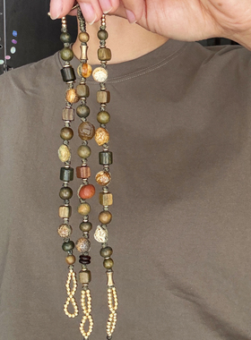 原创手工绿檀木筋脉石编绳手链 按手围定制 设计师手作小众不撞款