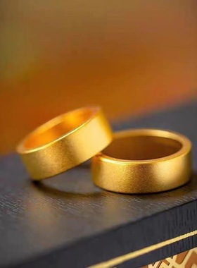 古法传承平底戒指沙金情侣对戒哑光素面男女经典素圈指环手饰礼物