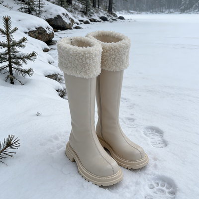 【皮毛一体】5cm厚底白色长靴
