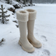 温柔气质 5cm厚底白色不过膝长靴女真皮粗跟长筒靴加厚毛毛骑士靴