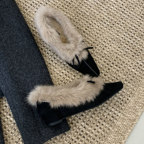 羊毛版！内增高方头玛丽珍鞋女