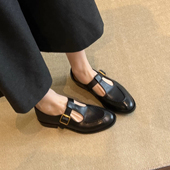 牛皮 日常通勤浅口低跟单鞋 复古圆头T字扣带玛丽珍鞋 女2026年新款