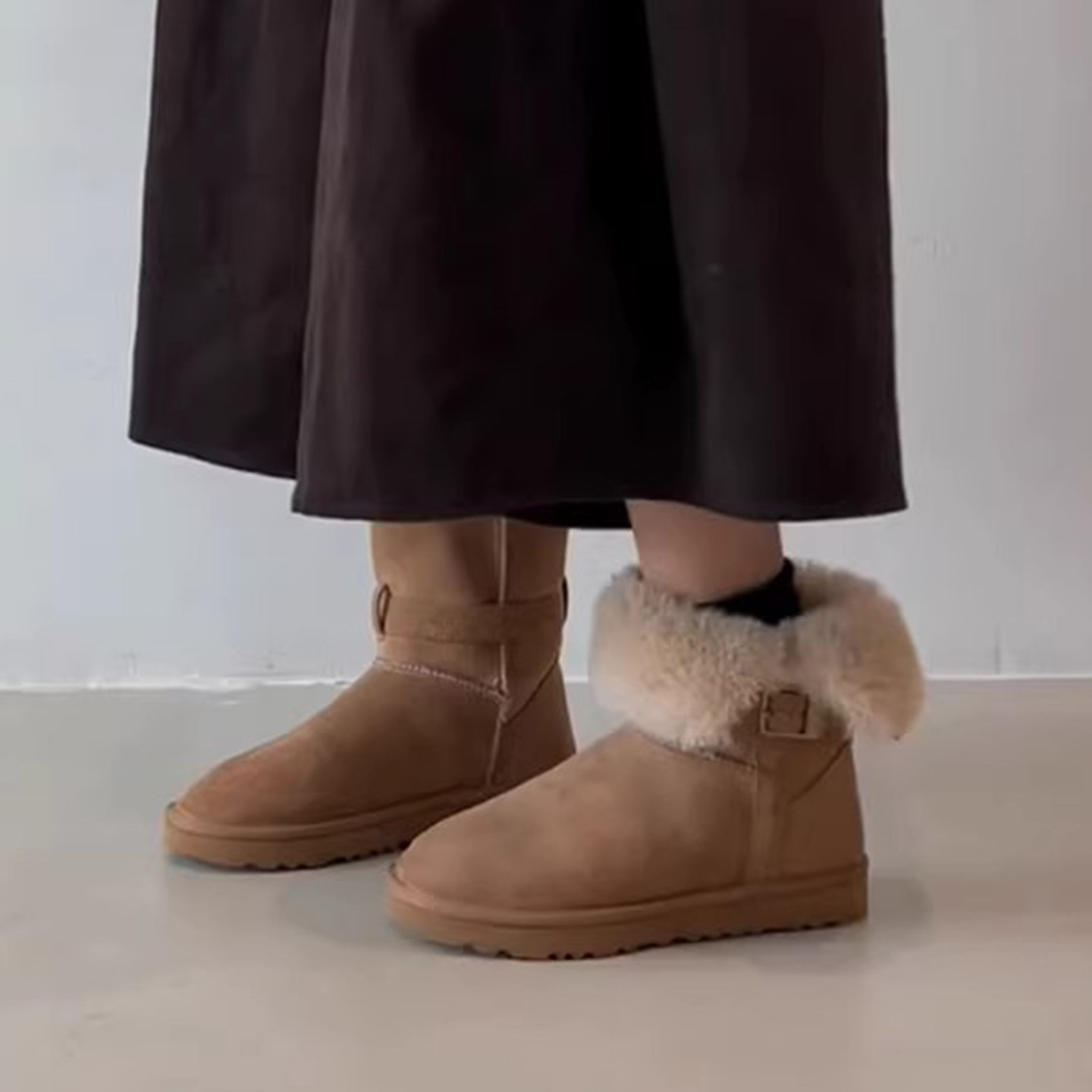 羊毛~皮带扣两穿厚底雪地靴女冬季英伦复古百搭短靴加绒保暖棉靴,女鞋,时尚雪地靴,淘宝优惠券,粉丝福利购,淘宝优惠卷