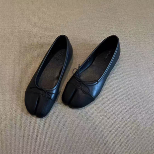 羊皮版～法式小众蝴蝶结分趾猪蹄鞋女一脚蹬平底舒适轻便软底单鞋