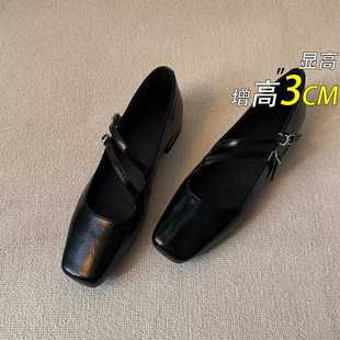 羊皮版~英伦风小众设计单鞋女方头一字带小皮鞋粗跟通勤玛丽珍鞋