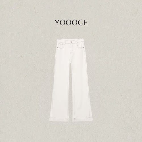 右格Jeans 设计感明线显腿长高腰微喇牛仔裤女时尚百搭加绒长裤