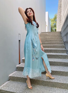 台灣買綉文創高級訂制純手工刺繡女裝连衣裙訂金3000