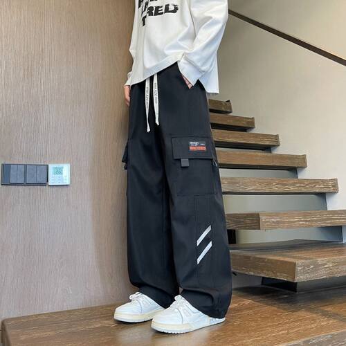 男士薄款直筒工装裤男士春秋夏季美式复古长裤子多口袋宽松休闲裤