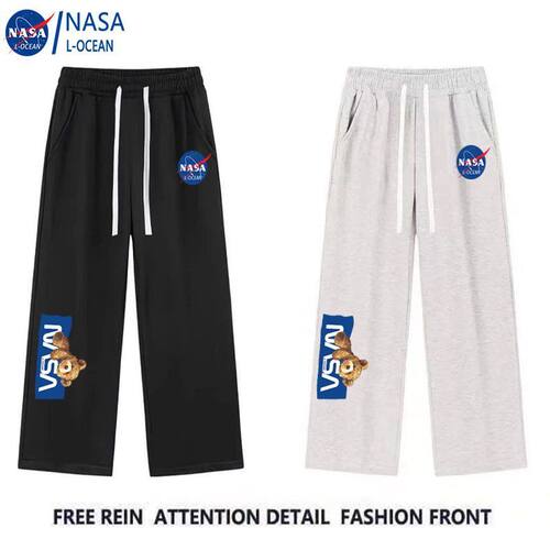 NASA春秋夏季薄款黑色休闲裤子男女同款宽松百搭阔腿裤直筒运动裤