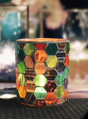 European多彩六边杯形马赛克玻璃烛台烛光晚餐Mediterranean