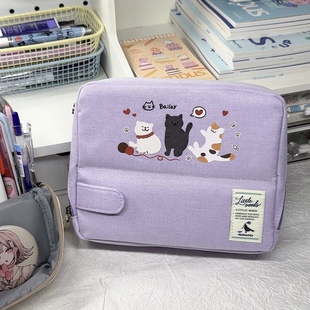 KOKUYO国誉木野梦境限定猫咪笔袋耐脏大容量收纳桌面可立式文具袋