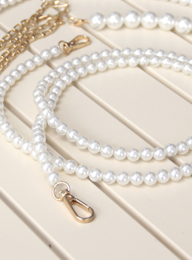 斜挎包珍珠包链手工DIY编织包包链条包配件珍珠肩带百搭珍珠手提