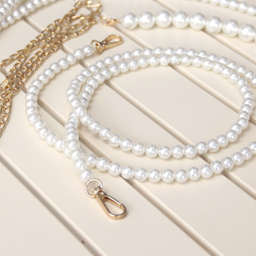 斜挎包珍珠包链手工DIY编织包包链条包配件珍珠肩带百搭珍珠手提