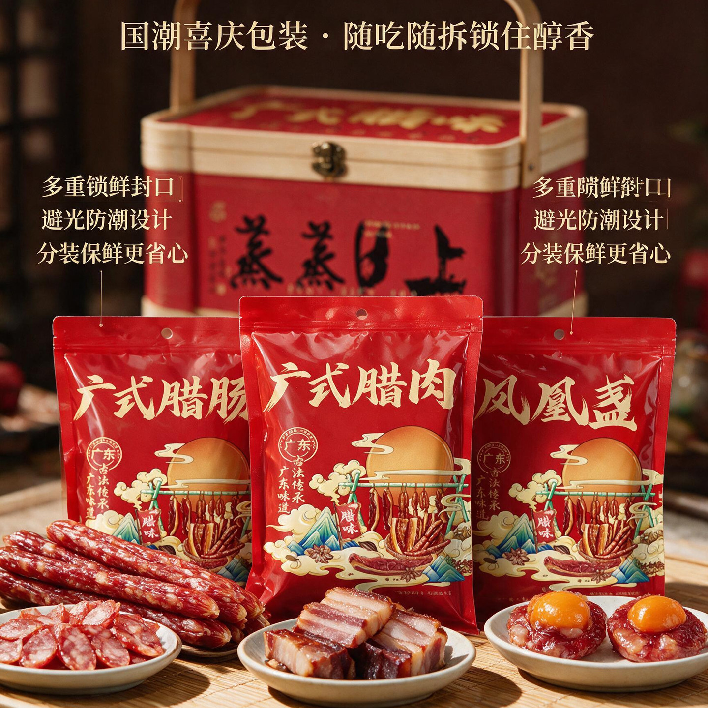 广式腊肠腊肉竹篮礼盒广东伴手礼