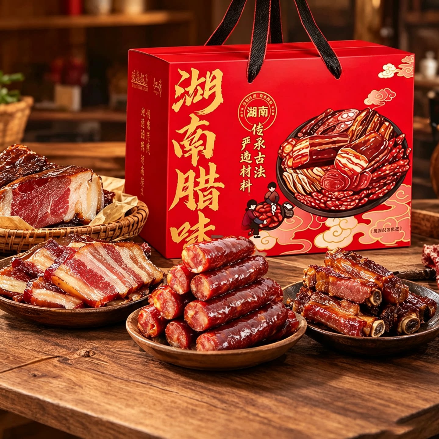 湖南特产腊肉肠烟熏腊味礼盒装