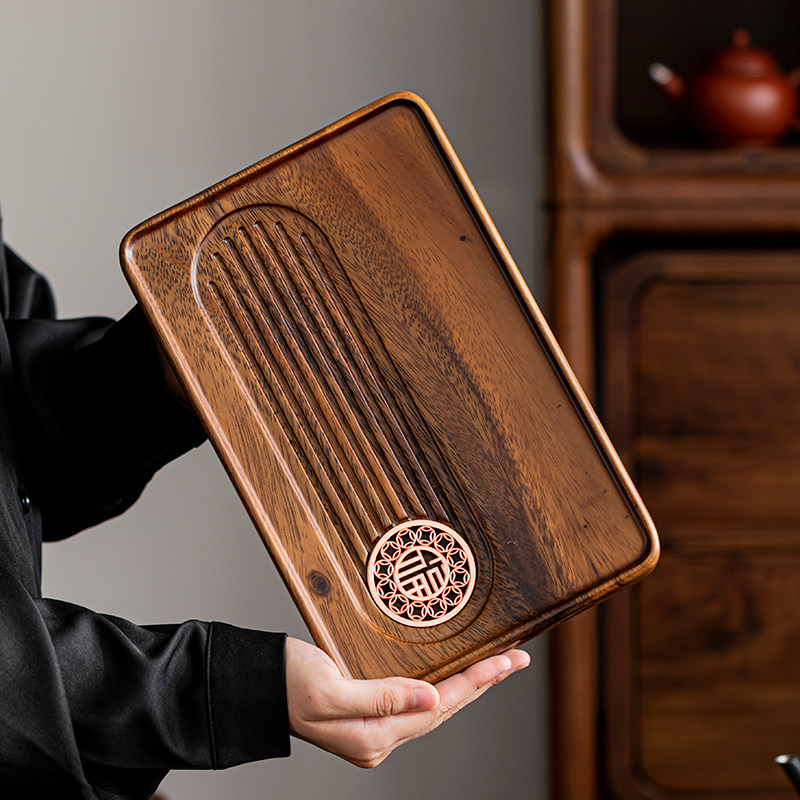 南美胡桃木新中式茶盘家用小型沥排储水实木功夫茶台办公室茶托盘,餐饮具,茶盘,淘宝优惠券,粉丝福利购,淘宝优惠卷