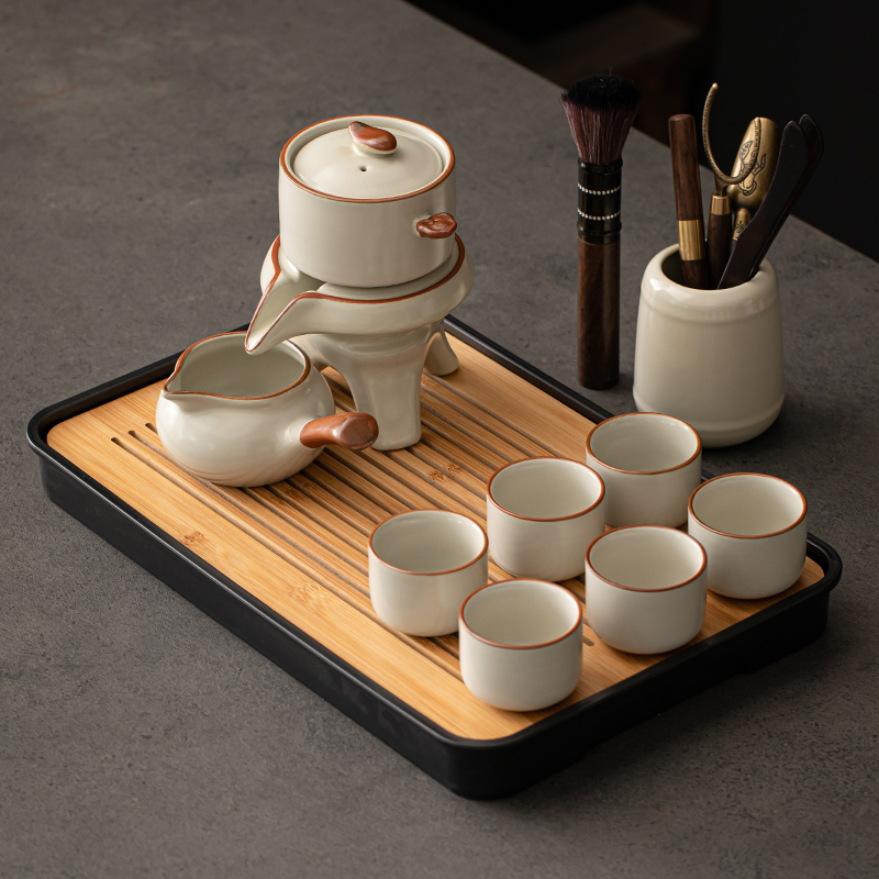 2025新款黄汝窑全自动茶具套装家用轻奢高档石磨茶壶懒人泡茶神器