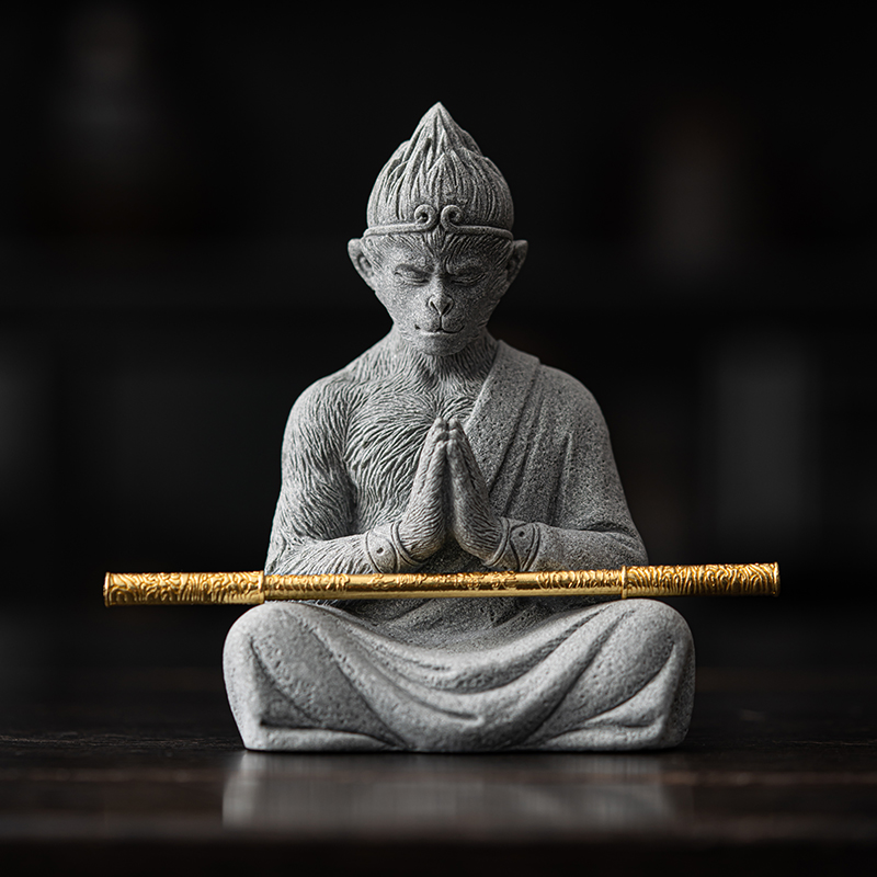 创意青纱石齐天大圣孙悟空家居桌面茶宠摆件生肖猴鱼缸景观装饰