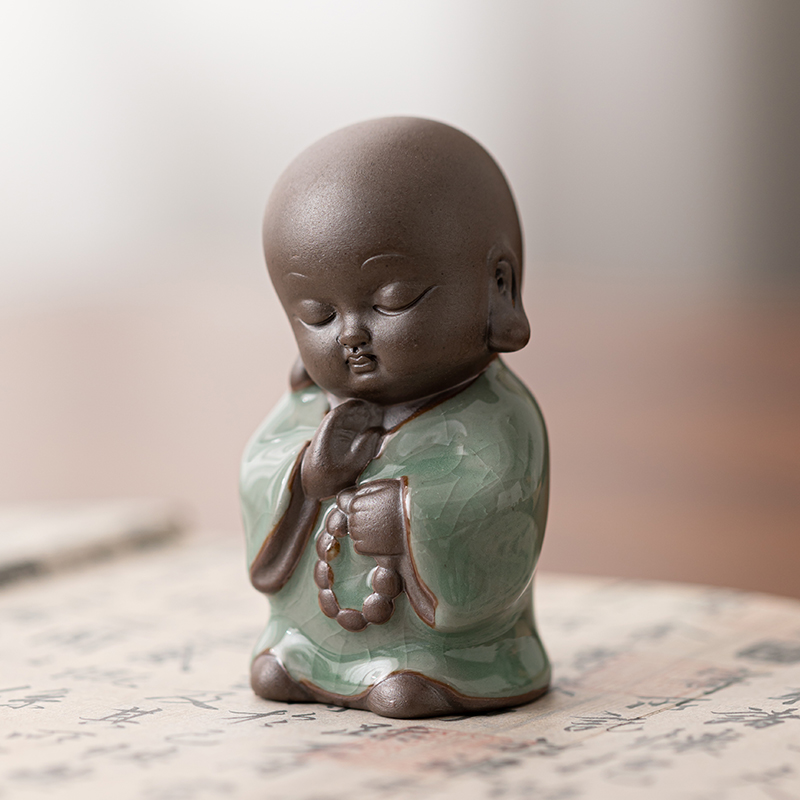 晨翔哥窑禅意小和尚茶宠摆件创意