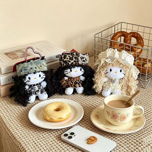 原宿风重工爆炸头kitty包挂件毛绒玩偶钥匙扣背包挂饰公仔女生日