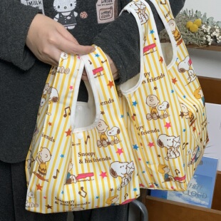 日系卡通史努比条纹帆布包软萌治愈大容量学生上课手提手拎通勤包