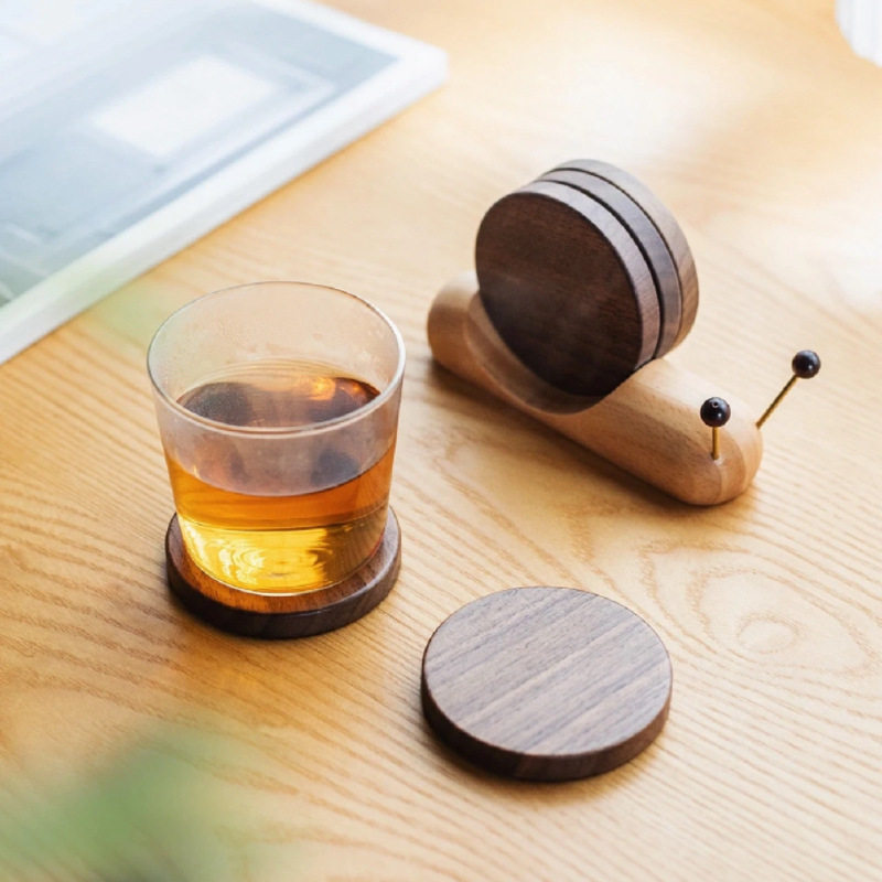 茶艺蜗牛木制磁吸隔热杯垫图片
