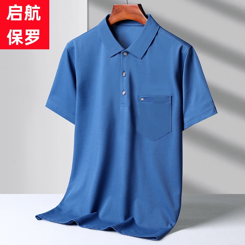 爸爸t恤男士短袖夏季中年男装珠地棉带口袋polo衫休闲百搭上衣服