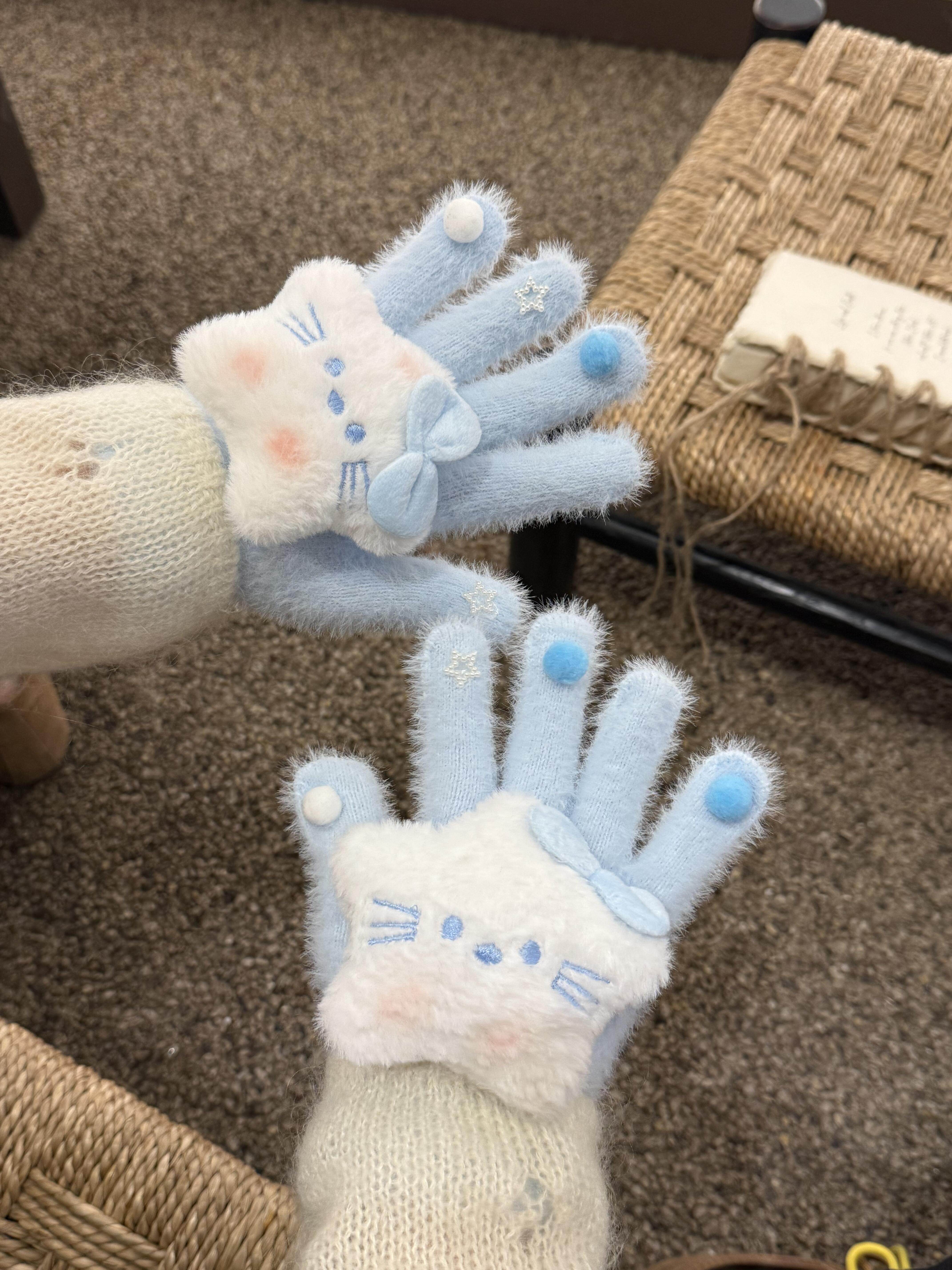 冰川上海星！奶呼呼胖星星毛绒少女心加厚手套2025新款骑行分指潮,服饰配件/皮带/帽子/围巾,手套,淘宝优惠券,粉丝福利购,淘宝优惠卷