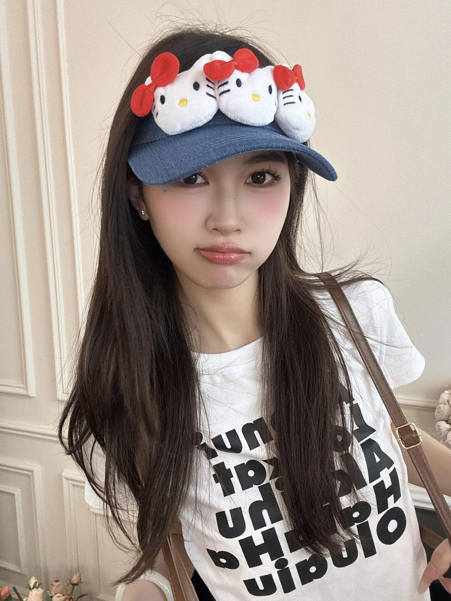 可爱蝴蝶结空顶鸭舌帽新款y2k户外遮阳帽Kitty棒球帽夏天立体