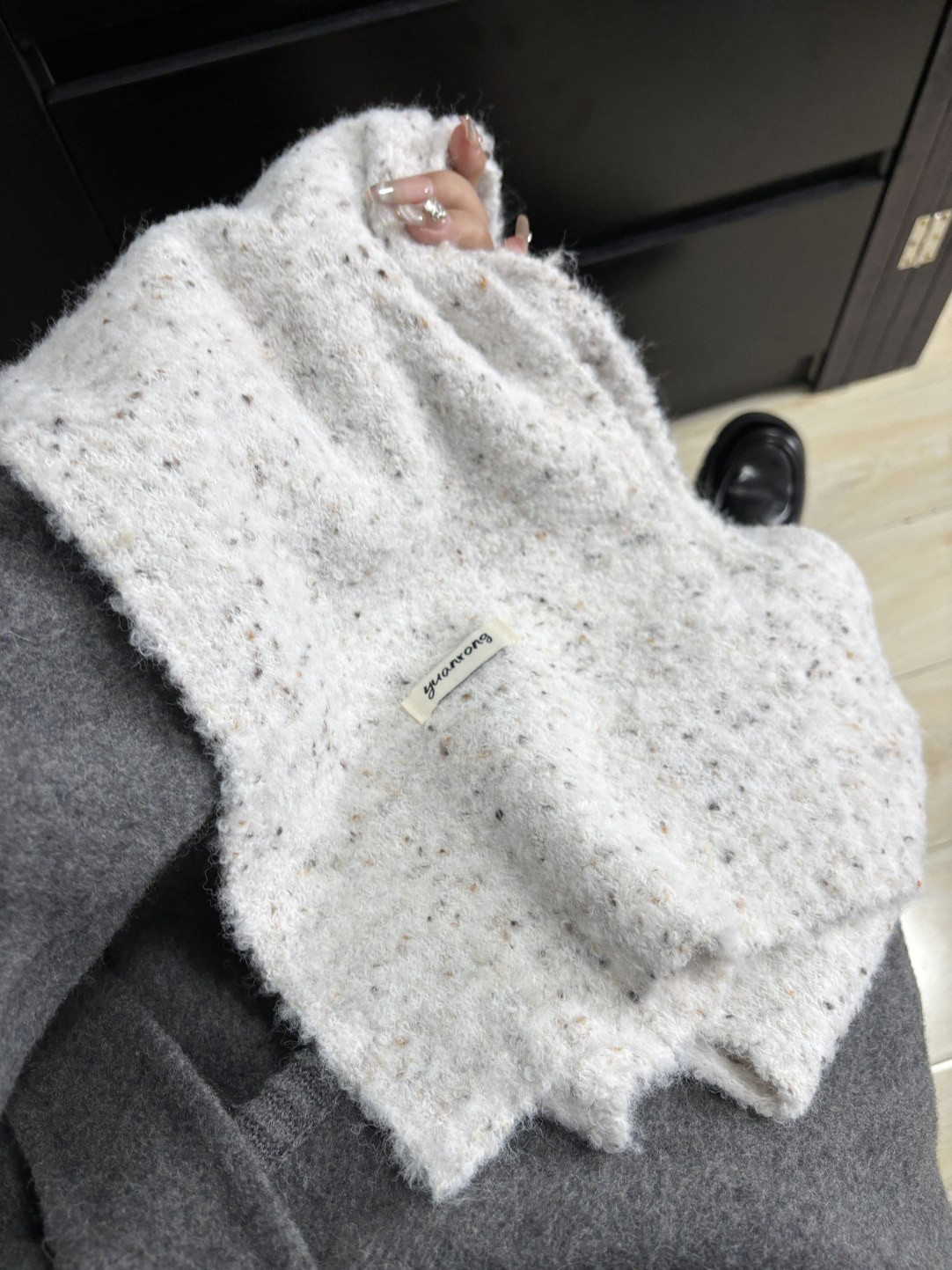 彩点夹花纱线含羊毛围巾女冬季毛线帽百搭针织围脖 护颈保暖套装