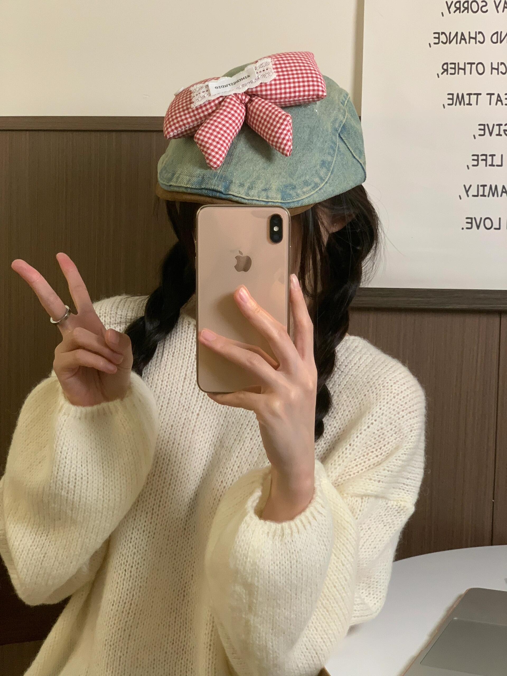 美拉德漫画家波点大蝴蝶结牛仔前进帽女秋季新款ins潮百搭贝雷帽