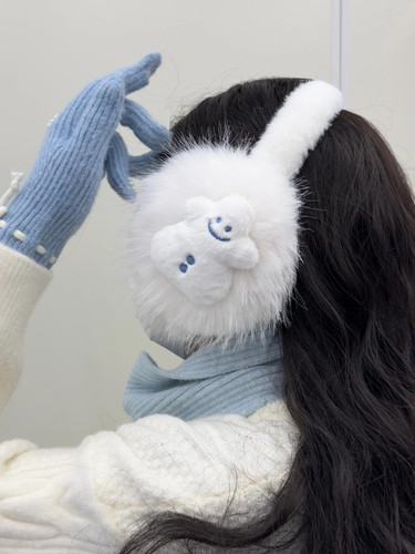 可爱炸毛雪人毛绒耳罩女骑行防冻冬季保暖防风可爱可折叠耳套出片