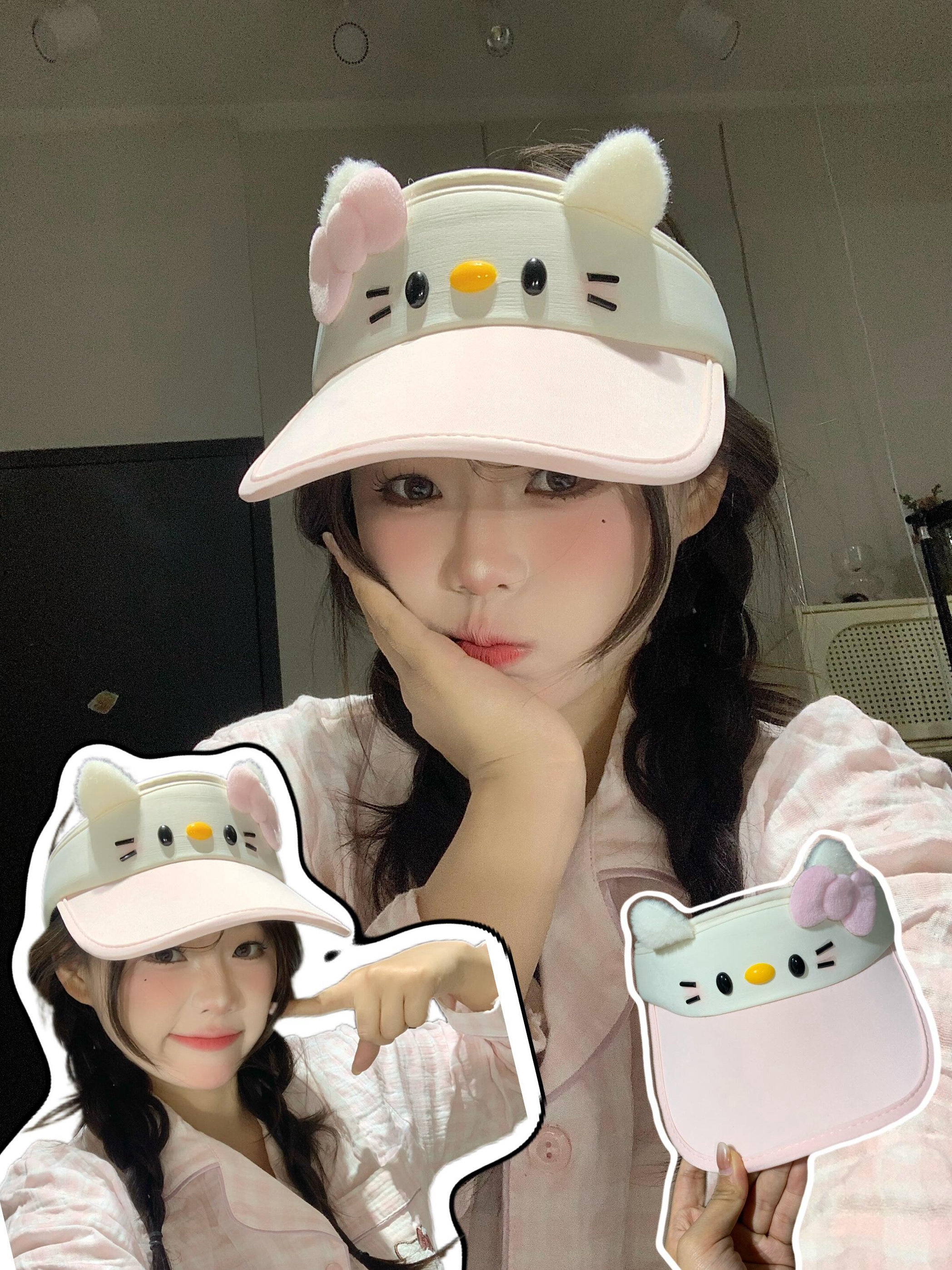 卖萌kitty超可爱空顶帽子女夏季防晒遮阳卡通鸭舌帽显脸小太阳帽