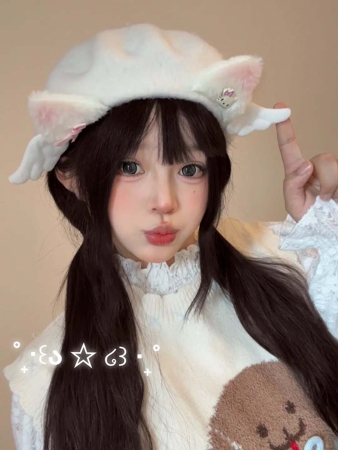 毛绒小天使小猫咪可爱贝雷帽秋季新款翅膀洛丽塔Lolita蓓蕾帽子女
