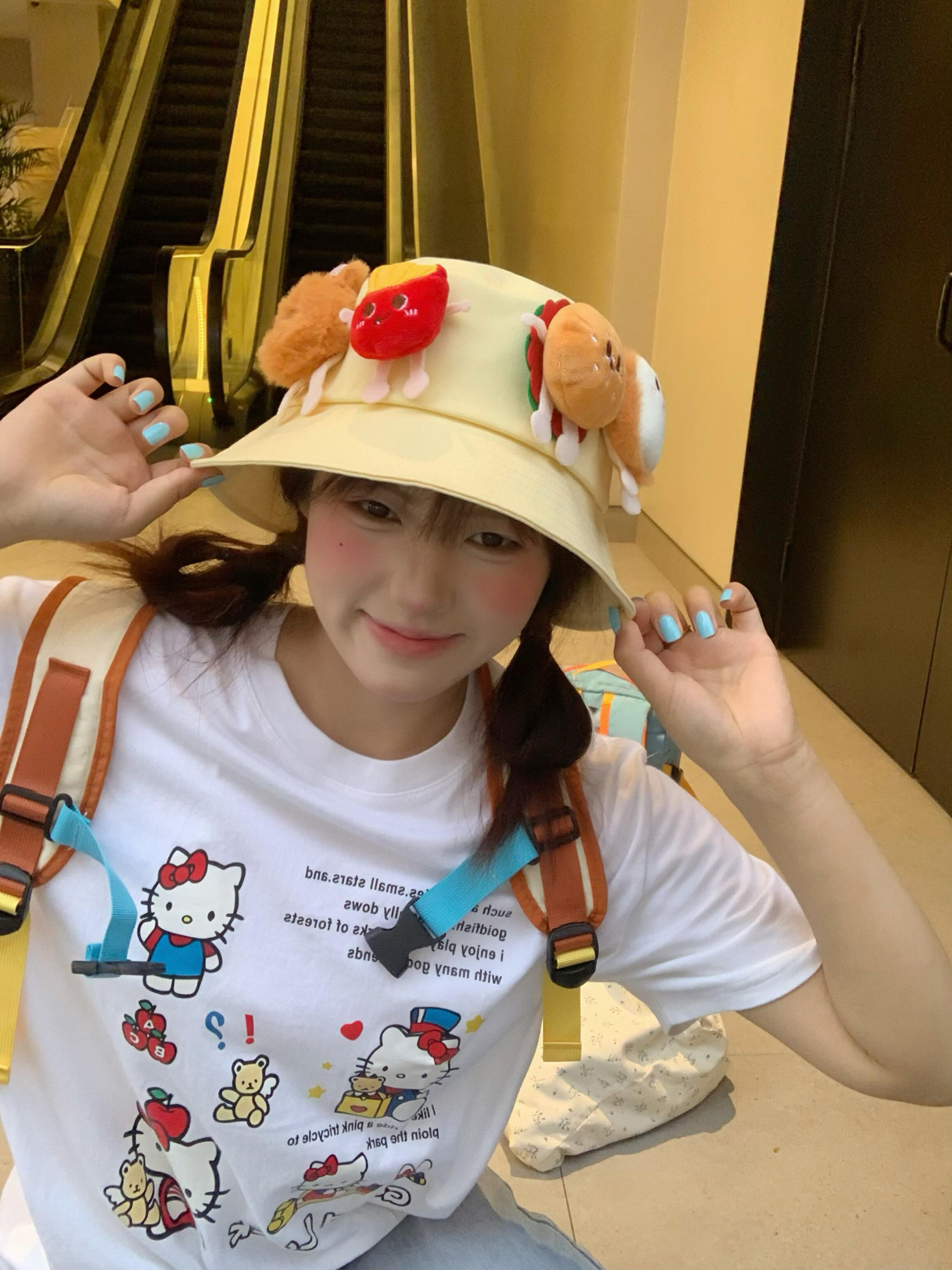 饿了来一口!小黄鸡可爱汉堡渔夫帽女夏季防晒遮阳显脸小薯条盆帽