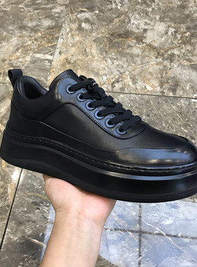 广州秋冬新款黑色真皮男鞋厚底增高休闲板鞋百搭时尚潮流韩版男鞋
