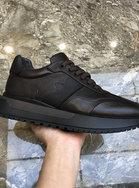 广州真皮男鞋新款黑色厚底时尚休闲鞋透气舒适百搭男士运动鞋潮流